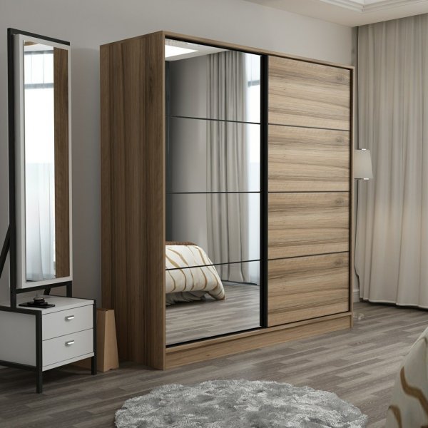 Kapusta vaatekaappi peiliovella, 220x52x210 cm - Ruskea Kapusta vaatekaappi peiliovella, 220x52x210 cm - Ruskea