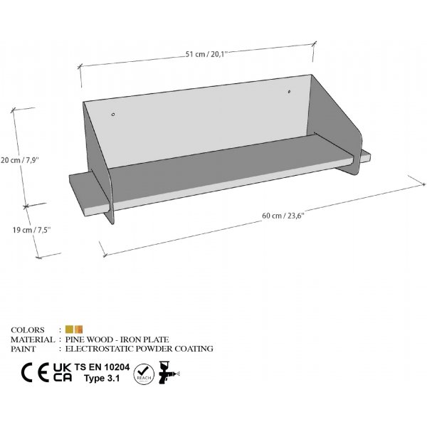 Brazo seinähylly 60 x 19 x 20 cm - Musta Brazo seinähylly 60 x 19 x 20 cm - Musta