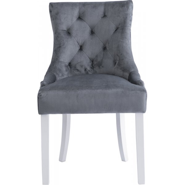 Tuva-tuoli Cleopatra (selkkahva) - Harmaa sametti | Valkoiset jalat