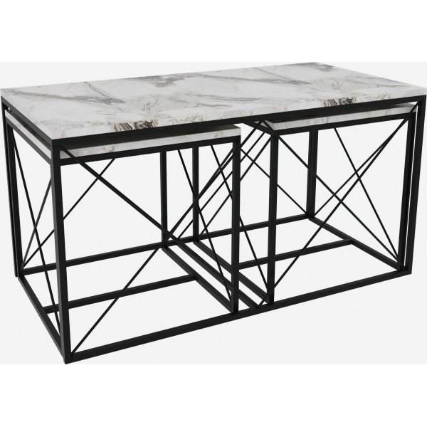 Ravina sohvapöytä 45/100 x 45/50 cm - Valkoinen marmori/musta Ravina sohvapöytä 45/100 x 45/50 cm - Valkoinen marmori/musta