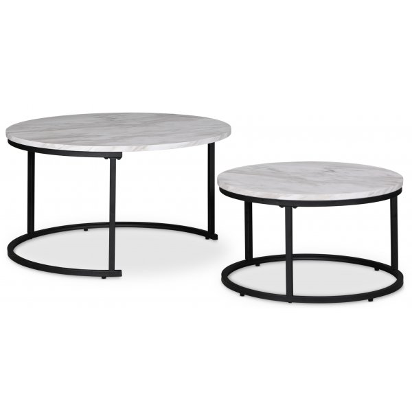 Solano sivupöytä Ø80/60 cm - Valkoinen marmorijäljitelmä Solano sivupöytä Ø80/60 cm - Valkoinen marmorijäljitelmä