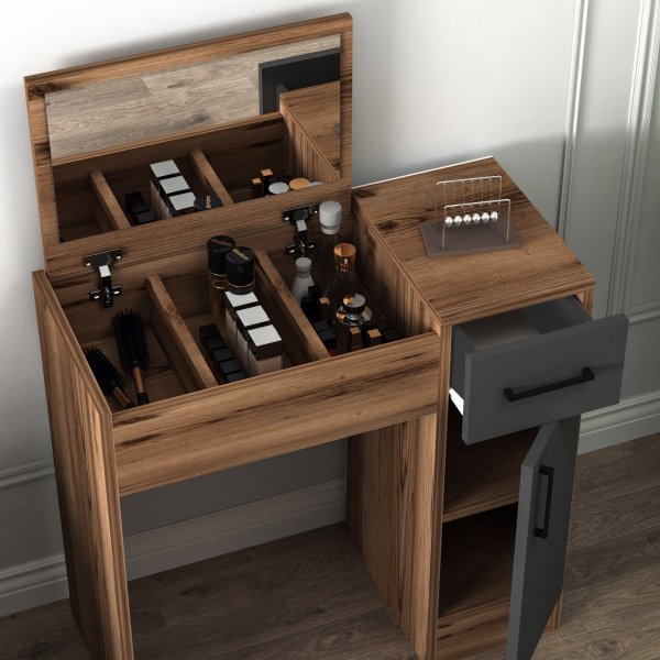 Inci peilipöytä 77 x 37,3 cm - Vaalea pähkinä/antrasiitti Inci peilipöytä 77 x 37,3 cm - Vaalea pähkinä/antrasiitti