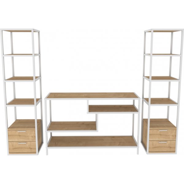 Robbins mediapenkki hyllyillä - Valkoinen/tammi Robbins mediapenkki hyllyillä - Valkoinen/tammi