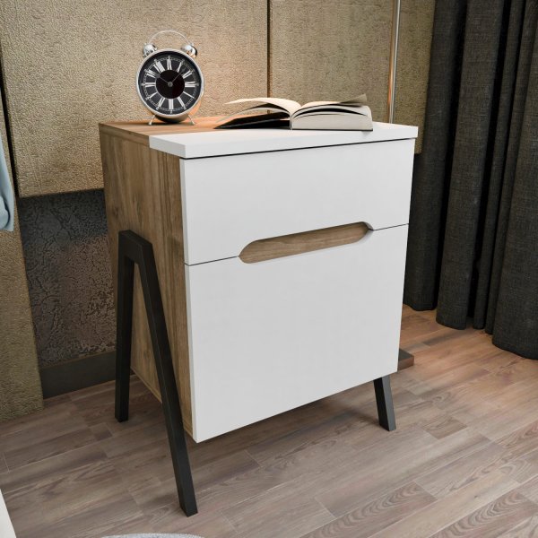 Neva yöpöytä - pähkinä/valkoinen Neva yöpöytä - pähkinä/valkoinen