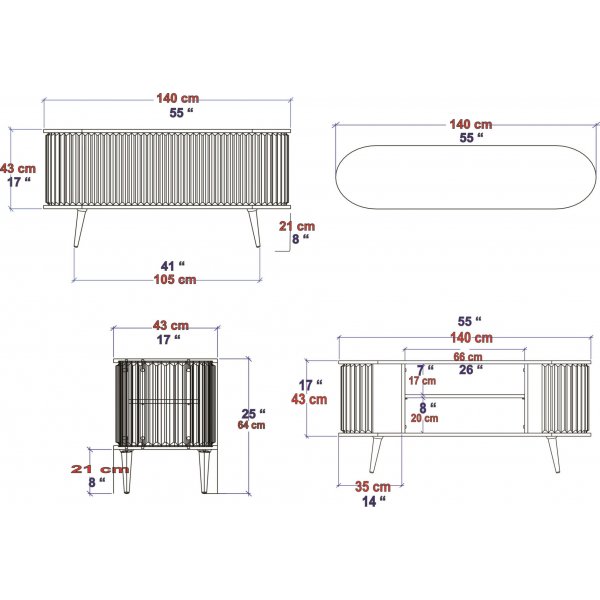 Myrskyinen mediapenkki - tammi/valkoinen