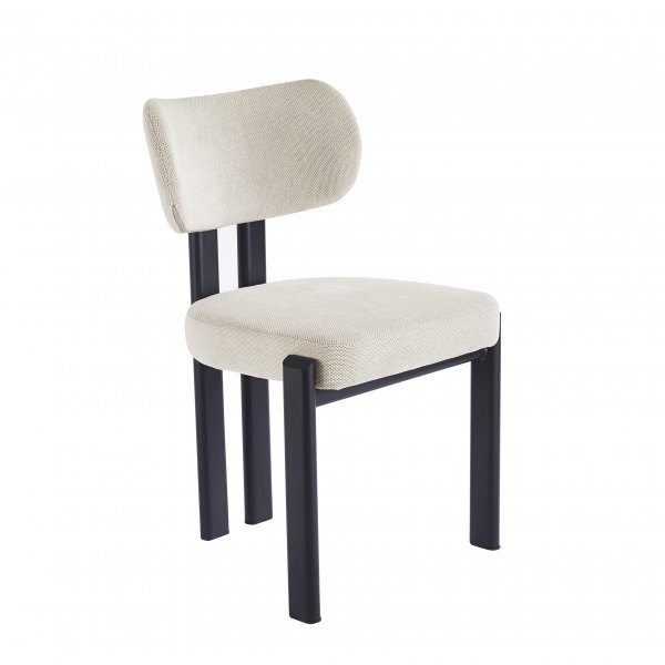 Ruokailuryhm� Crossby, jatkettava p�yt� �120-200cm, mustaksi petsattu tammi, ja 8 Callum-ruokailutuolia beigenv�risess� kankaass