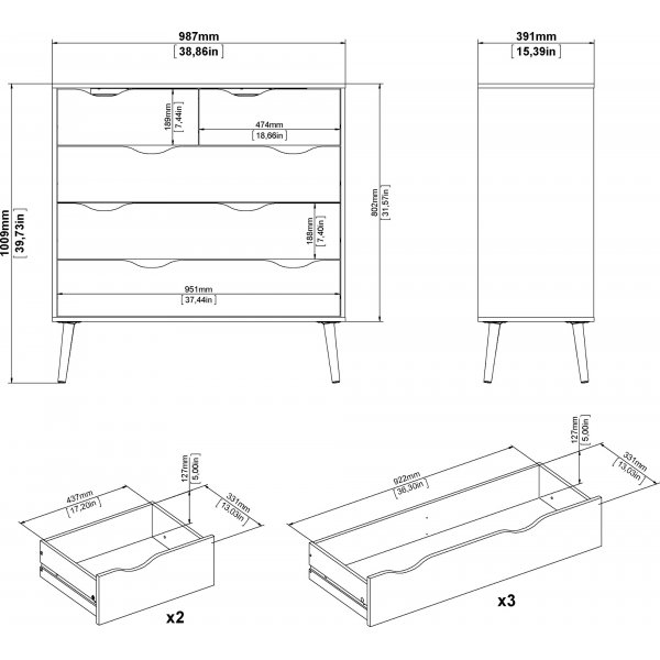 Oslon lipasto 5 laatikolla - Valkoinen/tammi Oslon lipasto 5 laatikolla - Valkoinen/tammi