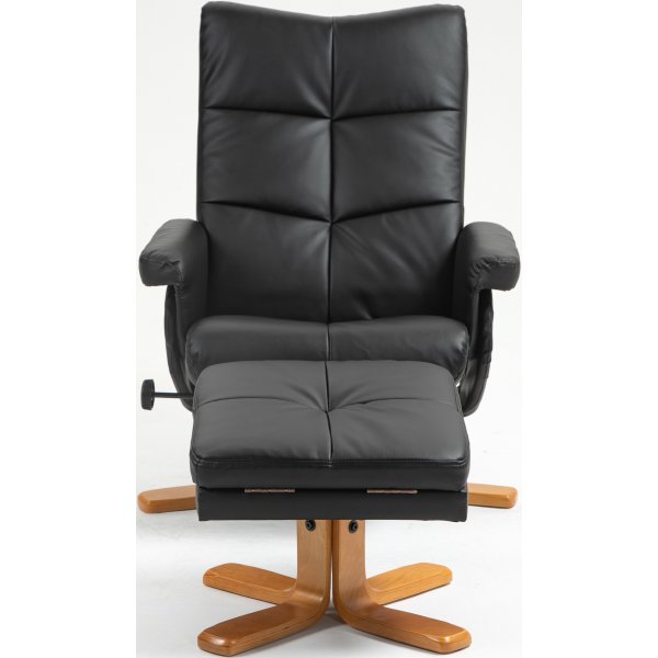 Duva lepotuoli rahiolla mustaa PU:ta ja ruskeat jalat Duva lepotuoli rahiolla mustaa PU:ta ja ruskeat jalat