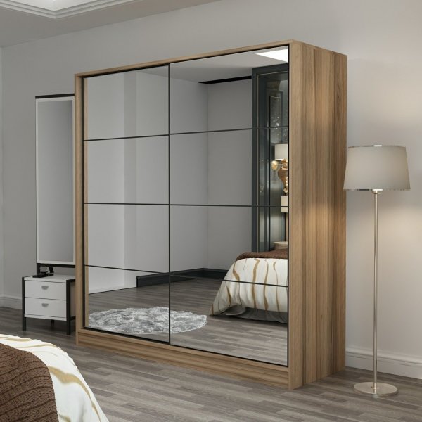 Kapusta vaatekaappi peiliovilla, 220x52x210 cm - Ruskea Kapusta vaatekaappi peiliovilla, 220x52x210 cm - Ruskea