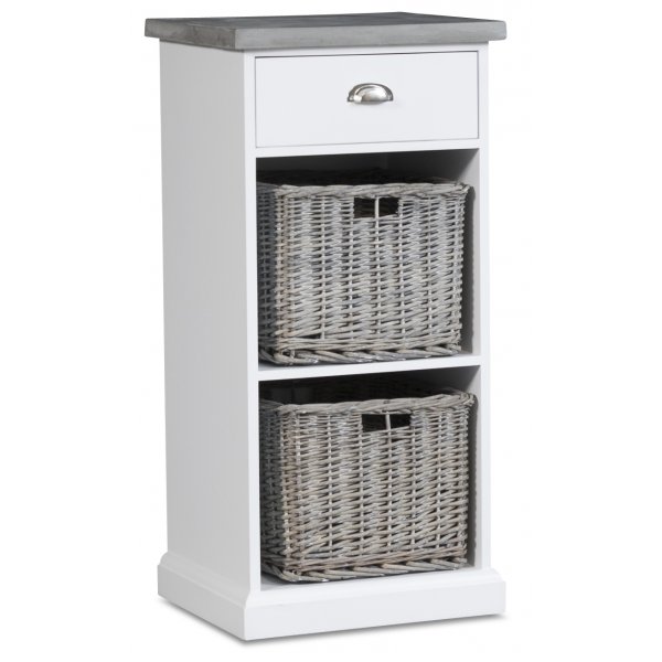 Lipasto Hugo yhdellä laatikolla ja säilytystilalla - Valkoinen/sementti + Huonekalujen tahranpoistoaine Lipasto Hugo yhdellä laatikolla ja säilytystilalla - Valkoinen/sementti + Huonekalujen tahranpoistoaine