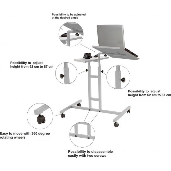 Glen kannettavan tietokoneen pöytä 67x45,5 cm - Valkoinen (pyörillä) Glen kannettavan tietokoneen pöytä 67x45,5 cm - Valkoinen (pyörillä)