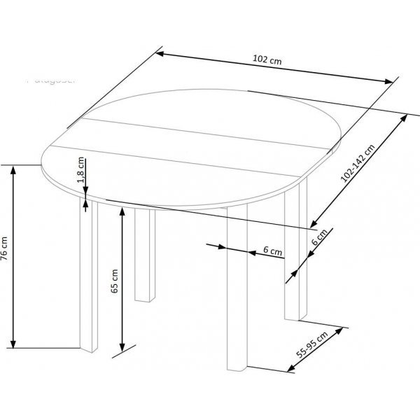 Jatkettava ruokap�yt� 102-142 cm tammi/musta