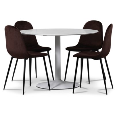 Seat ruokailuryhmä, pyöreä ruokapöytä + 4kpl Carisma-samettituolia - Valkoinen / viininpunainen