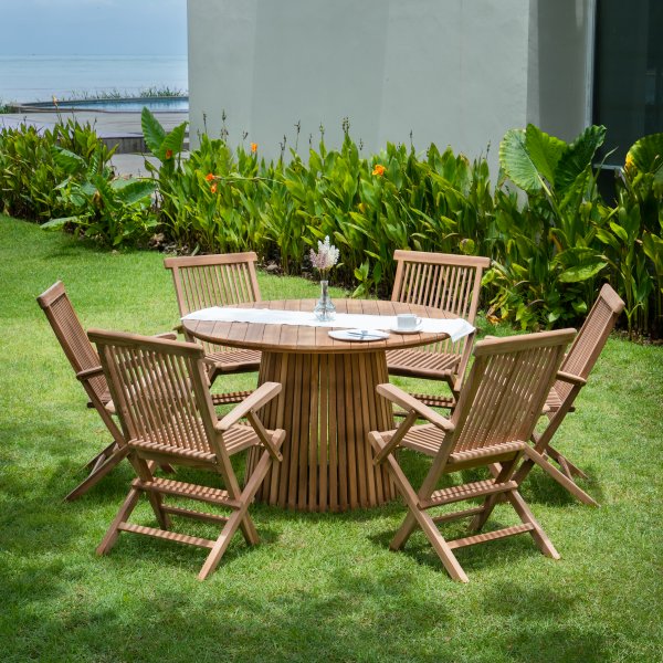 Ulkoryhm tiikist: pyre pyt ja 6 nojatuolia - Salt