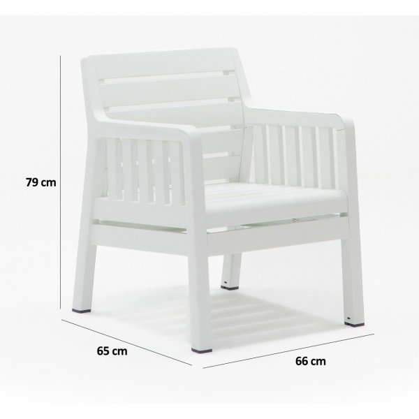 Lara-loungeryhmä, jossa 3-istuttava sohva, 2 nojatuolia ja pöytä ilman tyynyjä - Valkoinen Lara-loungeryhmä, jossa 3-istuttava sohva, 2 nojatuolia ja pöytä ilman tyynyjä - Valkoinen