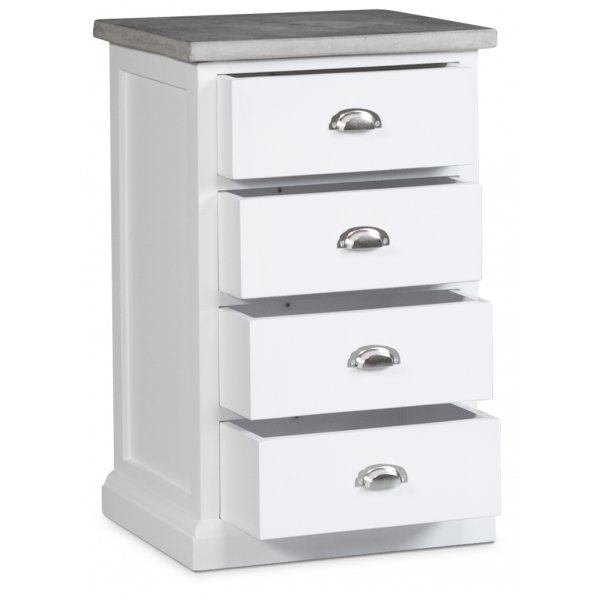 Hugo-lipasto neljällä laatikolla - Valkoinen/sementti + Huonekalujen jalat Hugo-lipasto neljällä laatikolla - Valkoinen/sementti + Huonekalujen jalat