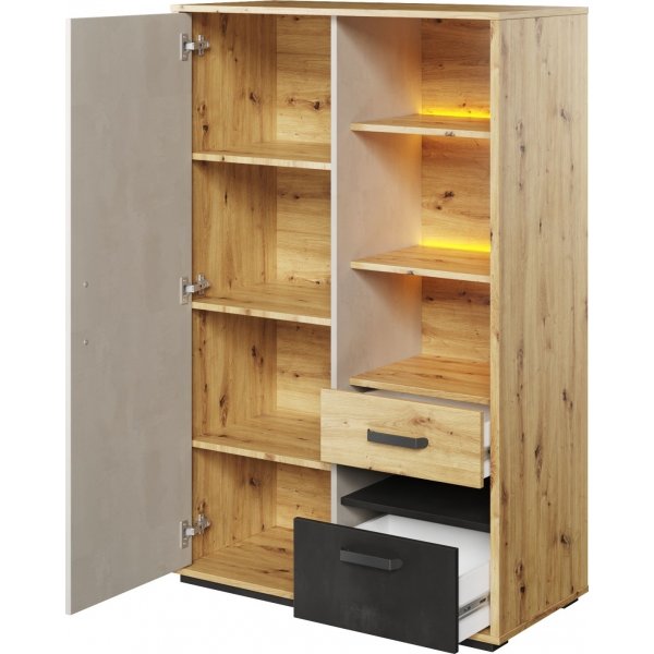 Qubic-kaappi 90 cm - Artisan tammi/harmaa/musta Qubic-kaappi 90 cm - Artisan tammi/harmaa/musta