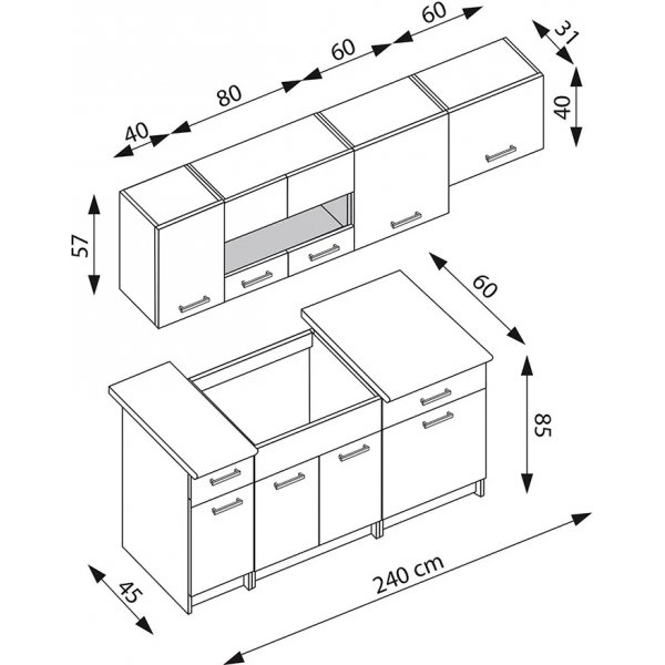 Alina tydellinen keitti 240 cm - Artisan tammi/matta musta/tummanharmaa
