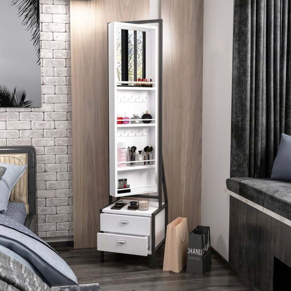 Tyyliks kokovartalopeili silytystilalla - Valkoinen