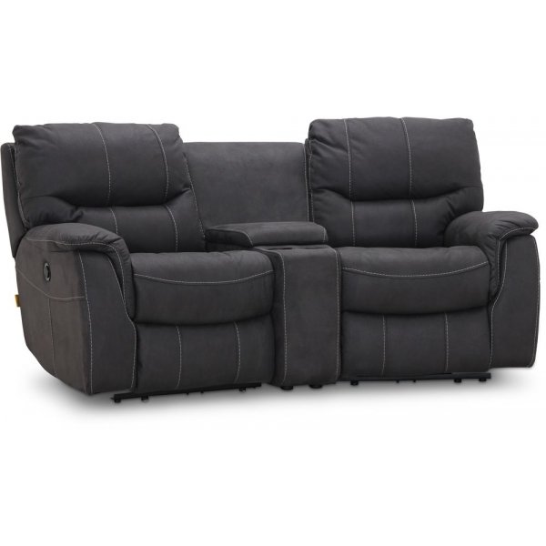 Rom-elokuvasohva - kahden istuttava recliner (sähkö), verhoiltu harmaalla mikrokuitukankaalla Rom-elokuvasohva - kahden istuttava recliner (sähkö), verhoiltu harmaalla mikrokuitukankaalla