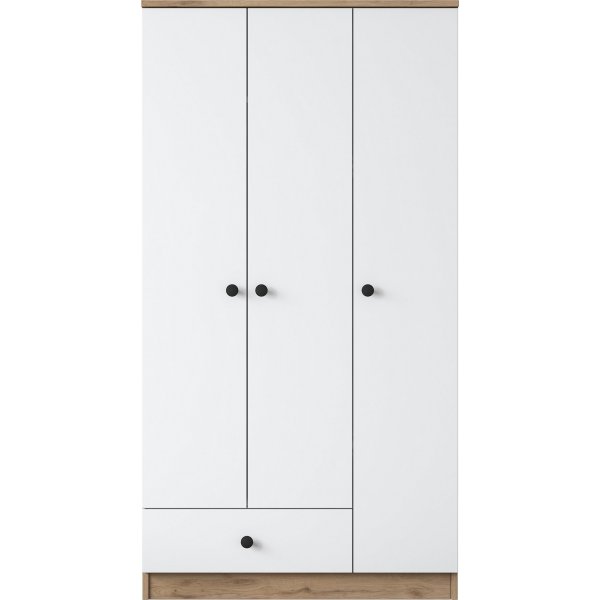 Muodikas vaatekaappi 90 cm - P�hkin�/valkoinen