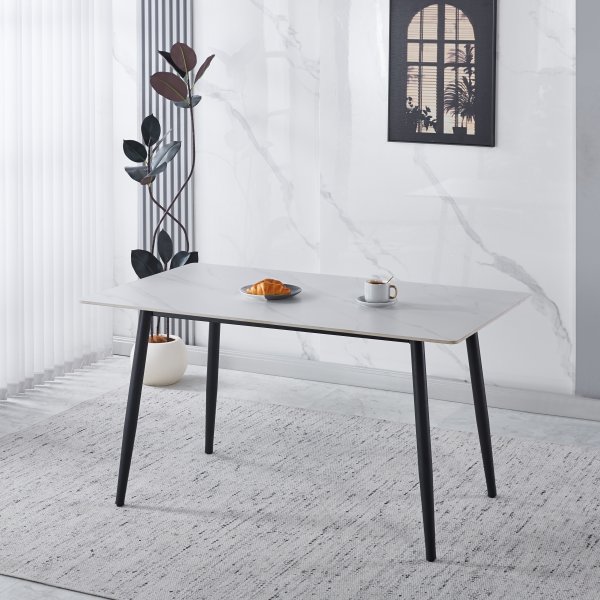 Inez-ruokapöytä keraamisella valkoisella mattamarmorilla - 140x80 cm Inez-ruokapöytä keraamisella valkoisella mattamarmorilla - 140x80 cm