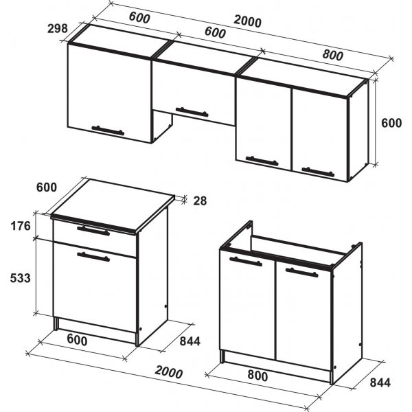 Marija t�ydellinen keitti� 200 cm - Kiilt�v� valkoinen/sonoma tammi/valkoinen