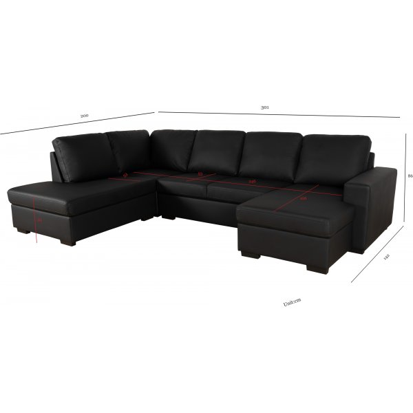 Solna U-sohva musta PU A3D + Huonekalujen tekstiilien puhdistus