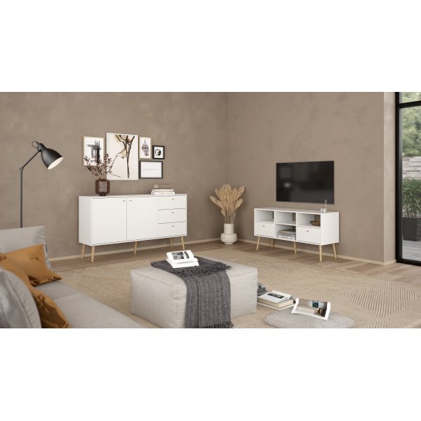 Bodo TV-kaappi, jossa 2 laatikkoa - Valkoinen