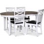 Skagen elintarvikeryhm; ruokapyt 160/210x90 cm - Valkoinen/ruskea ljytty tammi, 4 Fr-tuolia ristill, PU-istuin