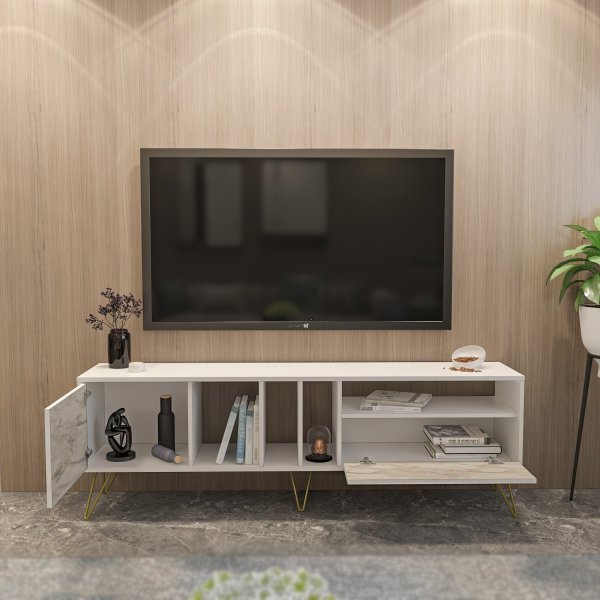 Mistico TV-taso - Valkoinen marmori/kulta Mistico TV-taso - Valkoinen marmori/kulta