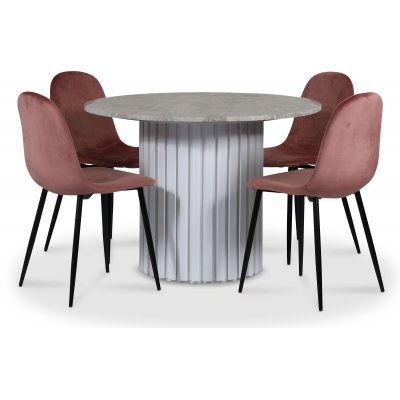 Empire ruokailuryhm 105 cm sis. 4 Carisma pinkki tuolia - Hopea Diana marmori / Valkoinen slepuujalusta