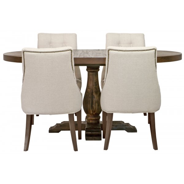 Lamier ruokailuryhmä, pyöreä pöytä + 4kpl Tuva Europa ver II -tuolia - Ruskea + 3.00 x Huonekalujen jalat Lamier ruokailuryhmä, pyöreä pöytä + 4kpl Tuva Europa ver II -tuolia - Ruskea + 3.00 x Huonekalujen jalat