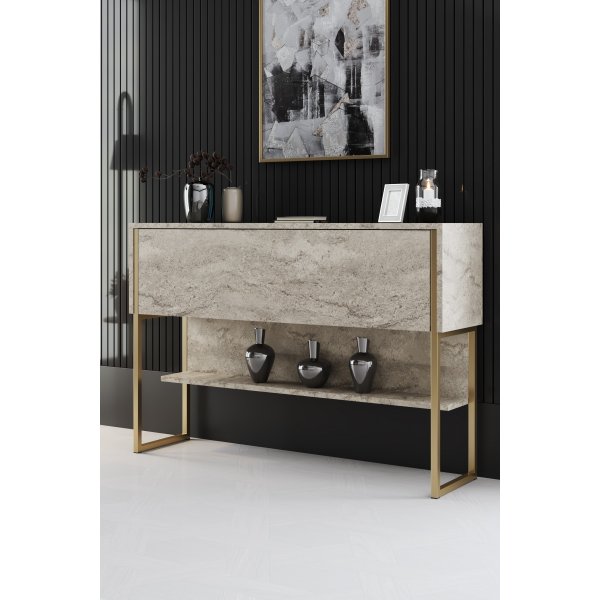Lux-kohopöytä 120 x 30 cm - Travertiini/kulta Lux-kohopöytä 120 x 30 cm - Travertiini/kulta