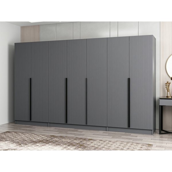 Cikani vaatekaappi 315x52x210 cm, variantti A - antrasiitti