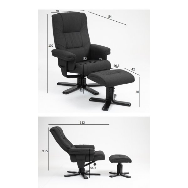 Recliner-nojatuoli Oslo rahilla - Cortina musta + Huonekalujen tahranpoistoaine Recliner-nojatuoli Oslo rahilla - Cortina musta + Huonekalujen tahranpoistoaine