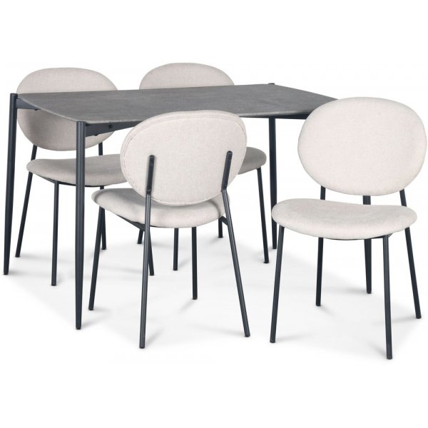 Lokrume ruokailuryhm 120 cm pyt jljitelmbetonia + 4 tuftattua beige tuolia