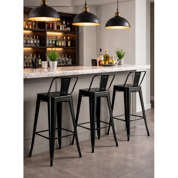 Iris-baarijakkara mustaa metallia - Istuinkorkeus 76 cm