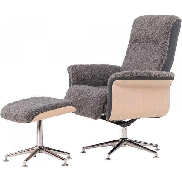 Nojatuoli jalkarahilla - Harmaa lampaannahkajljitelm/valkoiseksi maalattu tammi + Huonekalujen tekstiilien puhdistus