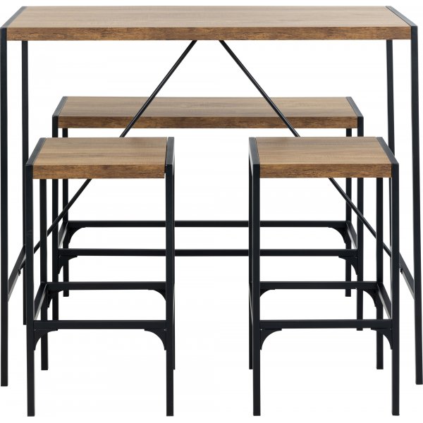 Bahama-baariryhmä, jossa on pöytä, penkki ja 2 tuolia - tammi/musta Bahama-baariryhmä, jossa on pöytä, penkki ja 2 tuolia - tammi/musta