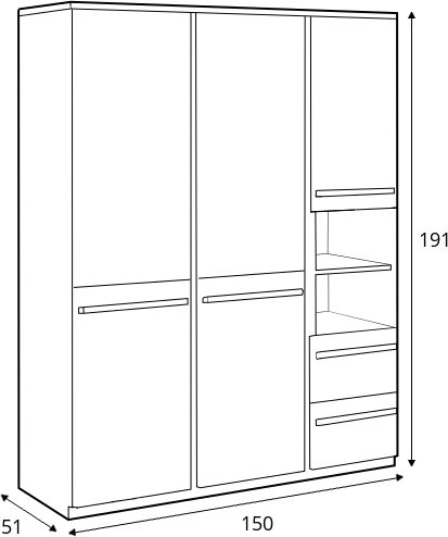 Plano vaatekaappi 150 cm - Nash tammi/valkoinen/harmaa