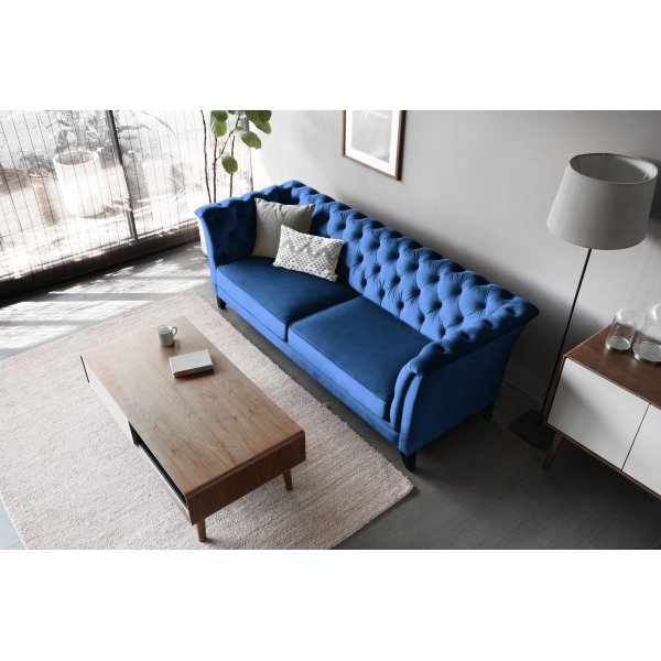 Kolmen istuttava sohva Milton Chesterfield - Tummansininen sametti + Huonekalujen tahranpoistoaine Kolmen istuttava sohva Milton Chesterfield - Tummansininen sametti + Huonekalujen tahranpoistoaine