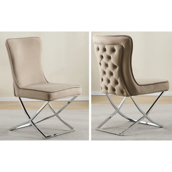 Tuoli kromijaloilla - beige sametti - Luxury