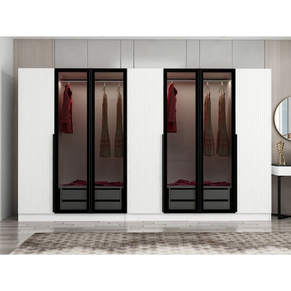 Cikani vaatekaappi peiliovilla, 315x52x210 cm - Valkoinen