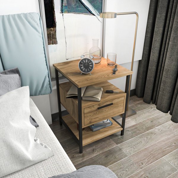 Alba yöpöytä - musta/tammi Alba yöpöytä - musta/tammi