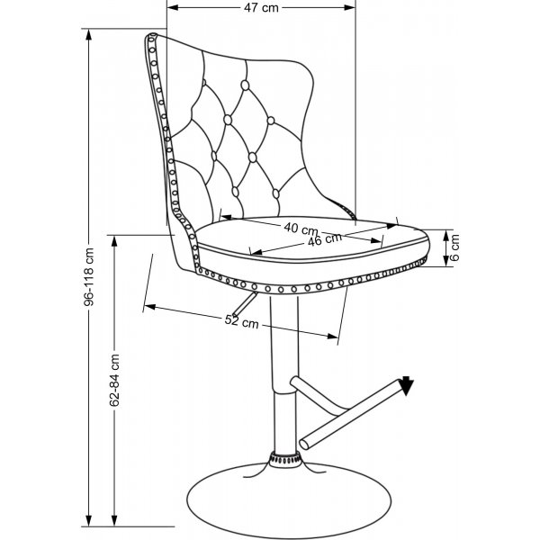 Baarituoli harmaa samettinen kaasujousi - Pelican