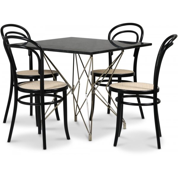 Elintarhan ruokailuryhm 90x90 cm sis. 4 Stol No14 tuolia - Messinki / Graniitti