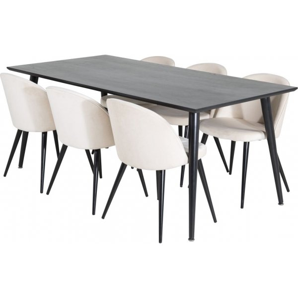 Ruokailuryhm Kaltevuus 180x90 cm sis. 6 Alice-tuolia - Mustaksi petsattu tammiviilu