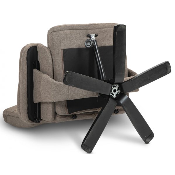 Oslon lepotuoli jakkaralla tummaa beigeä kangasta Oslon lepotuoli jakkaralla tummaa beigeä kangasta