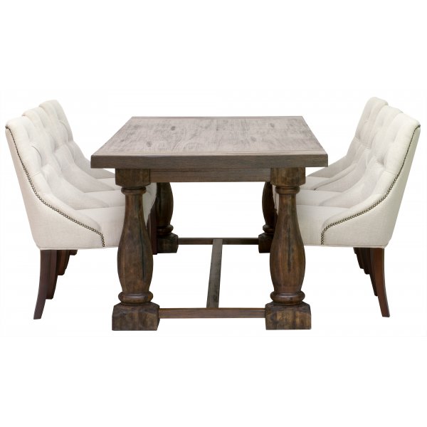 Ruokailuryhmä: Lamier-ruokapöytä - ruskea + 6 kpl Tuva europa ver II -tuolia + 4.00 x Huonekalujen jalat Ruokailuryhmä: Lamier-ruokapöytä - ruskea + 6 kpl Tuva europa ver II -tuolia + 4.00 x Huonekalujen jalat